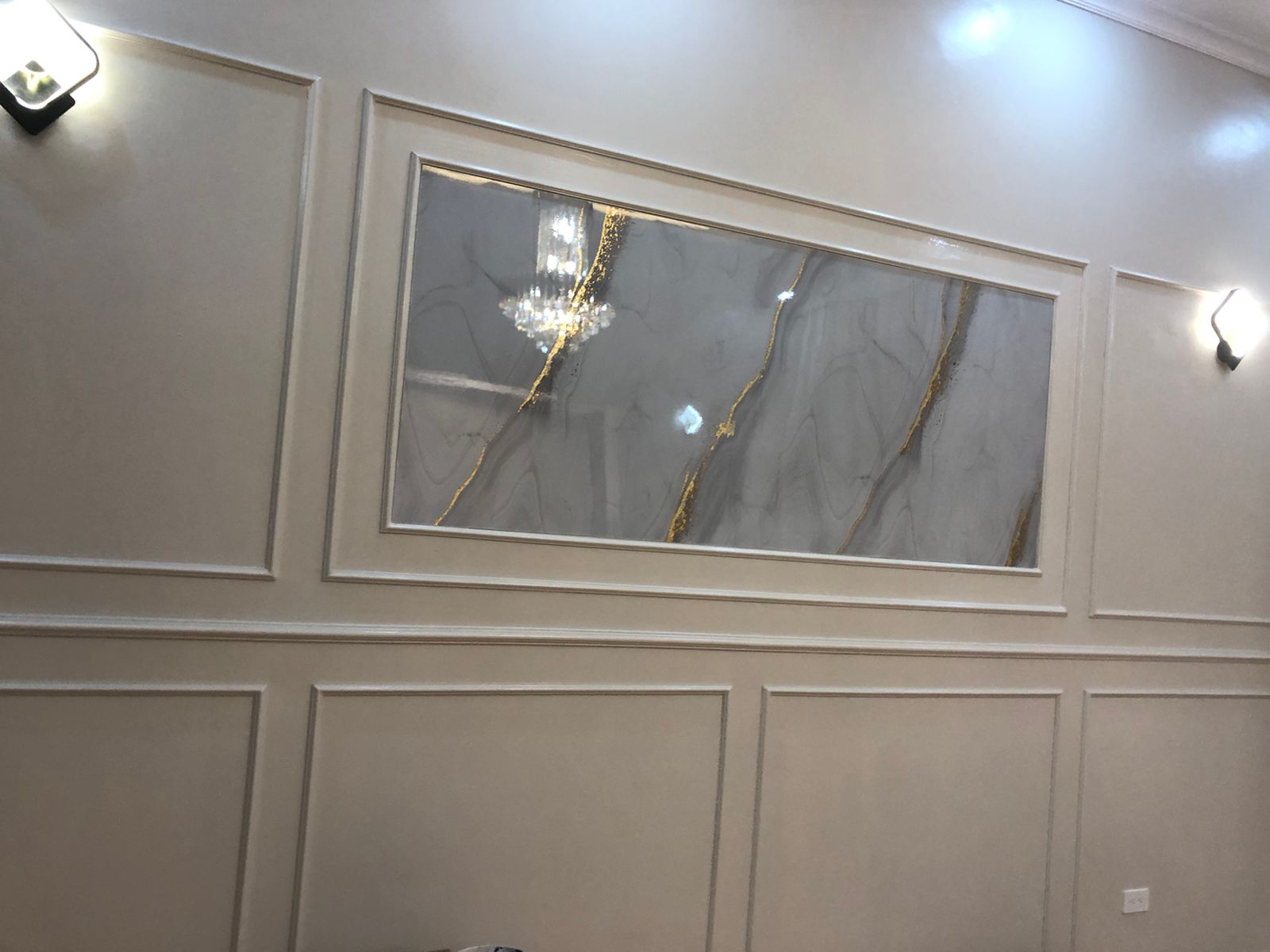 Residential Wall Décor with Wainscoting and UV Glossy Marble Sheets - Interior Design Nairobi